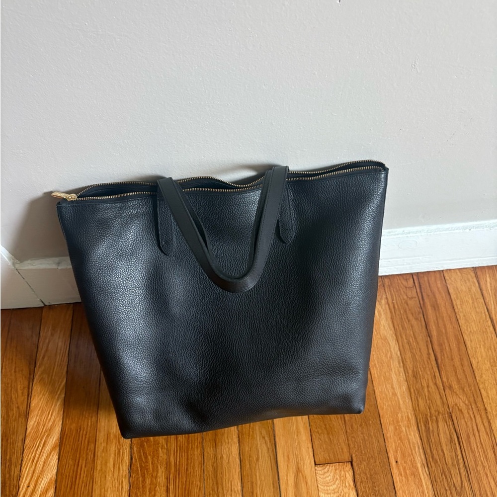 Black Leather Cuyana Tote Bag + Insert